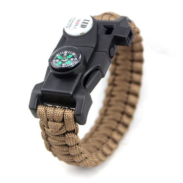 Outdoor Multifunctional Survival Bracelet Paracord Braided Rope Men Camping EDC Tool Emergency SOS LED Light Compass Whistle