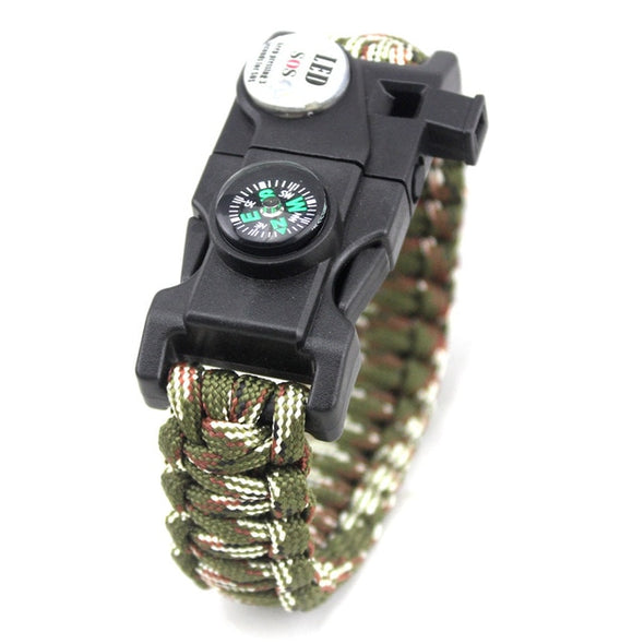 Outdoor Multifunctional Survival Bracelet Paracord Braided Rope Men Camping EDC Tool Emergency SOS LED Light Compass Whistle